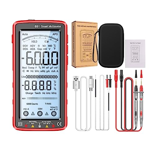 6000 カウントデジタルマルチメータースマートアンチバーン再充電ユニバーサルメーター NCV テスター 5 インチ LCD バックライト付き懐中電灯 簡単操作(681 Red)