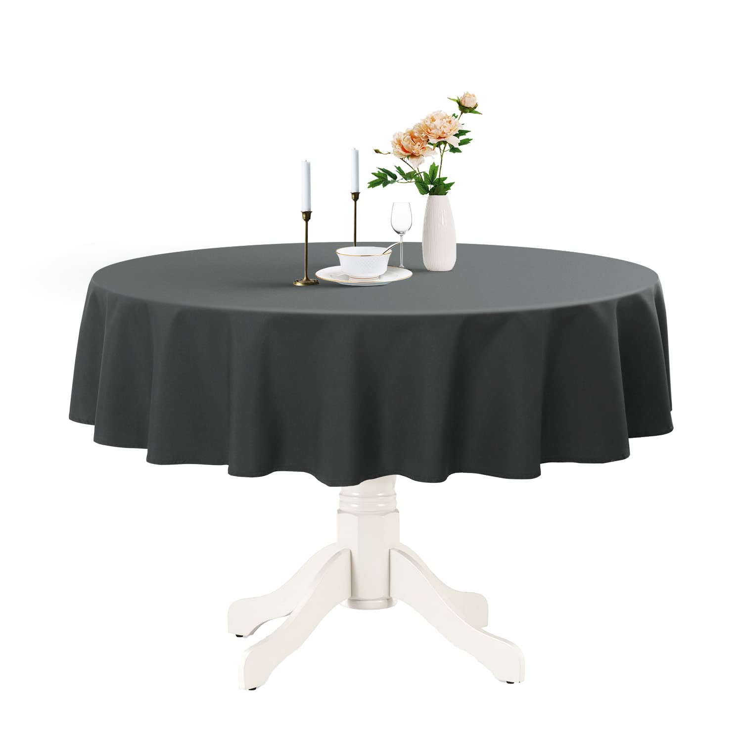 Romanstile Round Waterproof Tablecloth, Stain Resistant Washable Table Cloths Wrinkle Free Polyester Table Covers for Kitchen Dining Party Wedding Indoor and Outdoor - Grey, 48 Inch โ image 1