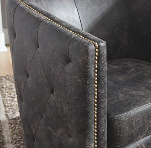 Signature Design By Ashley Brentlow Tufted Barrel Accent Swivel Chair, Distressed Black #TOP2
