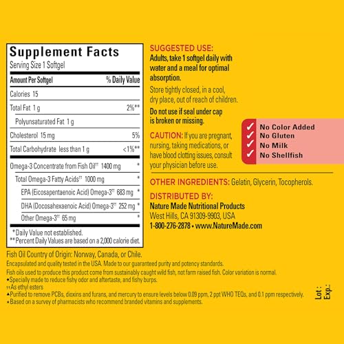 Image of Nature Made Extra Strength Omega 3 Fish Oil Supplements, 1400mg, Fish Oil Omega 3 Supplements as Ethyl Esters for Healthy Heart, Brain, Eyes, Mood Support, 45 Softgels, 45 Day Supply, (Pack of 2)