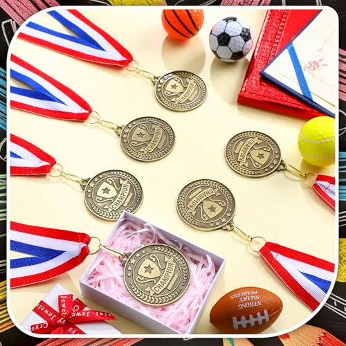 Image of Remuuly 60 Pcs Gold Award Medals 2 Inch Soccer Baseball Volleyball Football Cheer Trophy Medals Metal Awards Bulk with Neck Ribbons Trophy Prize Gifts for Sports Competitions