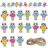 ZMNVHJ 36 Pcs Mini Pinzas de Madera para La Ropa Clips de Fotos de Mini Pinzas de Madera Pinzas de Madera Pequeñas con Corazón Clips con Hilo de Yute, para Foto de Decoración y Bricolaje Artesanal