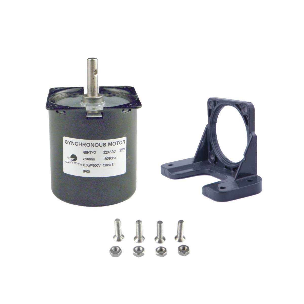 CHACNS Reduction Motor Reversible 68KTYZ 220V AC 80r/min Geared Motor Synchronous Torque 4Kgf.cm Motors Mounting Bracket Black