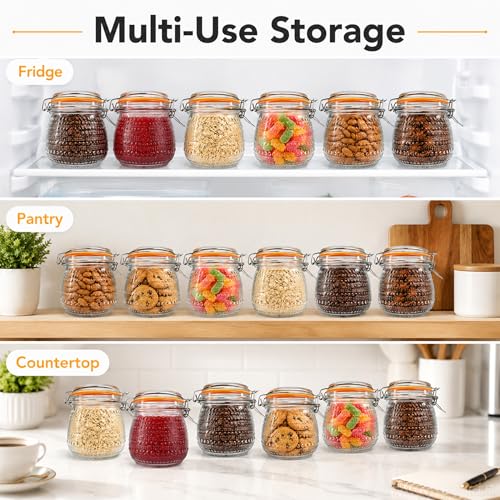 Image of WACOI 16 Oz Glass Storage Jars with Airtight Lids 6 Pack, Wide Mouth Canning Jars with Clip Top Lids for Kitchen Storage Pickling Salad Jams Coffee Beans