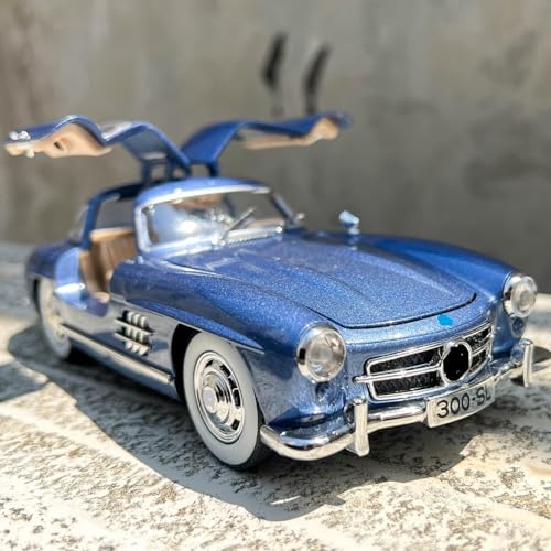 Image of 1:24 Scale MER-CEDES Ben-Z 300SL Die-Cast Metal Car with Sport car Openable Doors Light and Sound,Pull Back Function Indoor Outdoor Toy for Kids (Blue)