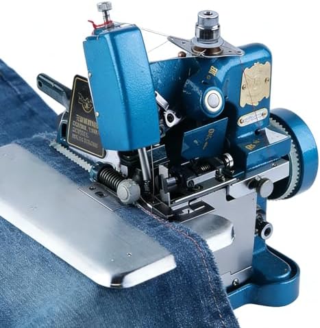 High-Speed Industrial Overlock Sewing Machine - 3000 SPM, Lightweight, 1-Step Hemming & Edge Trimming, Ideal for Mending, Fine Hemming, and Quilting - Stylish Blue Design