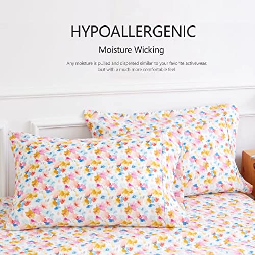 Queen Floral Sheet Set 4Pc Yellow Flower Printed Sheets For Queen Pattern Double Bed Soft Cooling Luxurious Sheets Microfiber Brushed Sheets With 17”Deep Pocket, Easy Care, Breathable, Wrinkle Free #TOP5