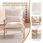 VINGLI Mid-Century Modern Cloud Accent Armchair with Lumbar Pillow, 6.3'' Thick Seat Cushion Comfortable Reading Chair with Wooden Armrests，Boho Lounge Chair for Bedroom, Living Room, Chenille, Beige - Image 5