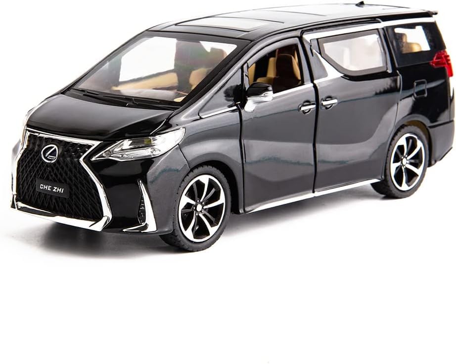 Image of 1:24 Lexus LM300 Alloy Diecast Model Car, Pull Back Toy Vehicle with Light and Sound, Openable Doors, Realistic Design, Gift for Boys, Girls, and Car Enthusiasts (Black)