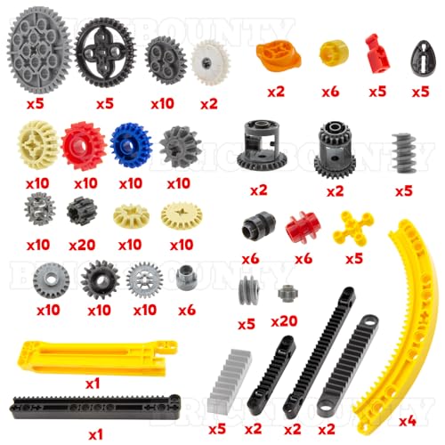 BrickBounty 235 Pcs Technical-Part Compatible with Technic Building Block Set, Gears axles Beams turbines Pulleys and pins, MOC Replacement Kit for Technical Building Blocks