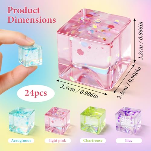 Image of 24Pcs Glitter Ice Cube Squishy,Bulk Stress Sparkle Fidget Toys, Ice Cube Squeeze Toys - Square Sensory Toys, Squeeze Toys - Small Stress Balls for Adults, Perfect Party Toy Gift