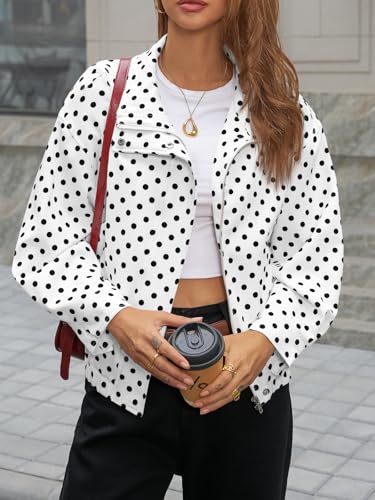 Image of Tankaneo Womens Zip Up Cropped Jackets Polka Dot Oversized Jackets Spring Lightweight Trendy Casual Coats