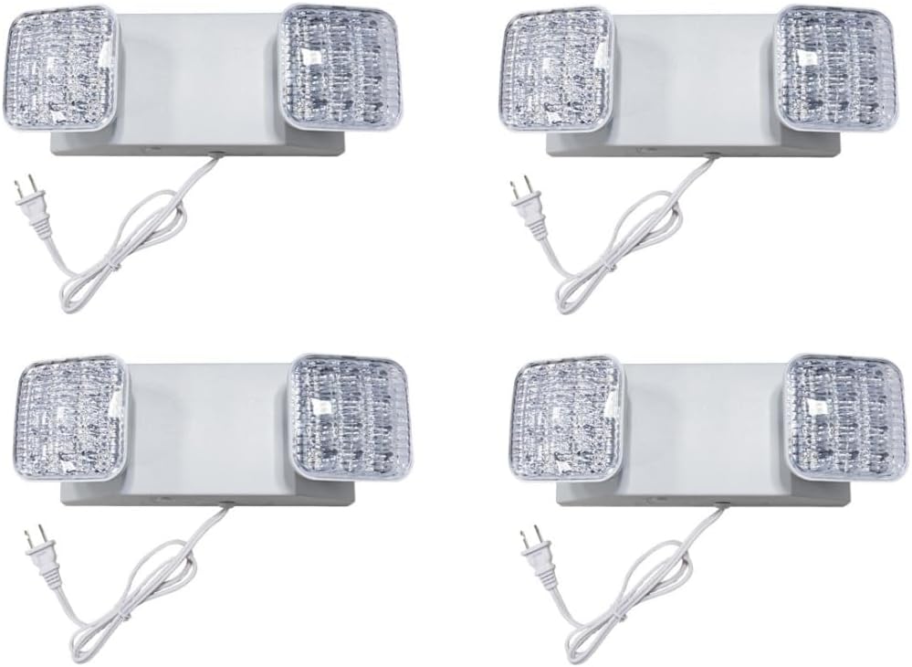 TANLUX LED Emergency Lights with Battery Backup, Commercial Emergency Light Fixtures for Business Home Power Failure Emergency Exit Sign Lighting with 1.0 Meter Plug in Cord AC120V(White, 4 Pack)