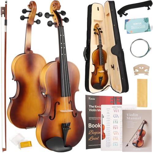 Kmise Violin 3/4 Full Set Fingerboard Fret Markings Violins Matte Acoustic Fiddle for Adults Beginners Students with Violin Case Rosin Strings Bow Shoulder Rest Beginners Guide (Matte 3/4)
