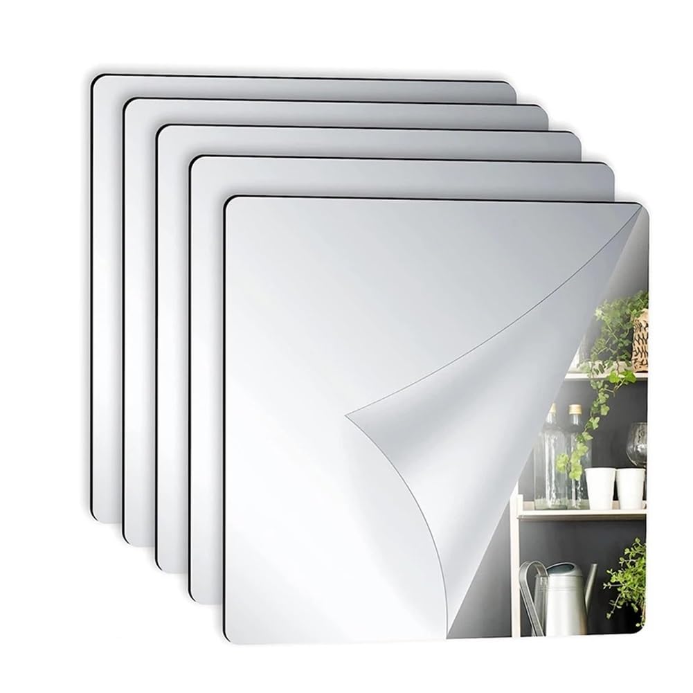 5Pcs Self Adhesive Acrylic Mirror Sheets, Flexible Stick On Mirror Tiles