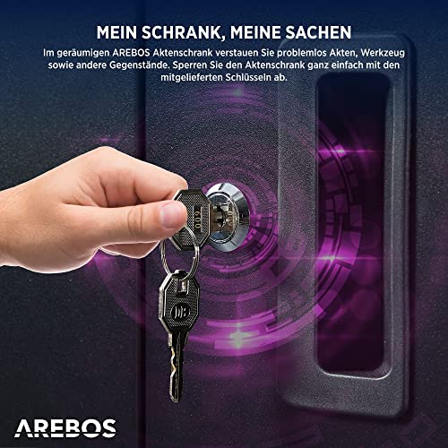Foto von Arebos Aktenschrank Büroschrank Lagerschrank Materialschrank Stahlschrank | Höhenverstellbarer Einlegeboden | 90x90x40cm