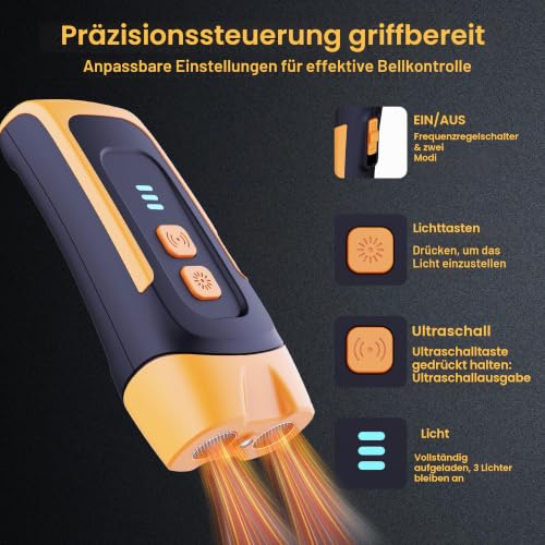 Antibell für Hunde Ultraschall Ferntrainer,Handheld Anti Bellen Gerät Anti Bell für Hunde,Für Hunde jeder Größe ab 6 Monaten,LED Taschenlampe Modus,50FT Reichweite,3 Stunden schnelle Ladezeit
