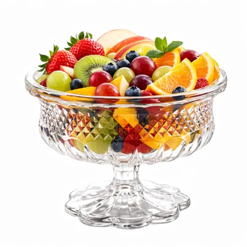 Image of Pure Source India Premium Crystal Footed Fruit Bowl - Elegant Multipurpose Serving Dish (7.75 inch x 5.75 inch)