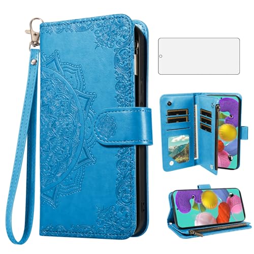Coque Samsung A51 4G fente carte bleu avec vitre protection ecran A515F Asuwish