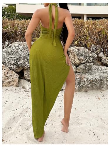 Women's Twist Front Sleeveless Halter Tie Long Dress Split Thigh Backless Cut Out Cami Dresses Sexy Dress2