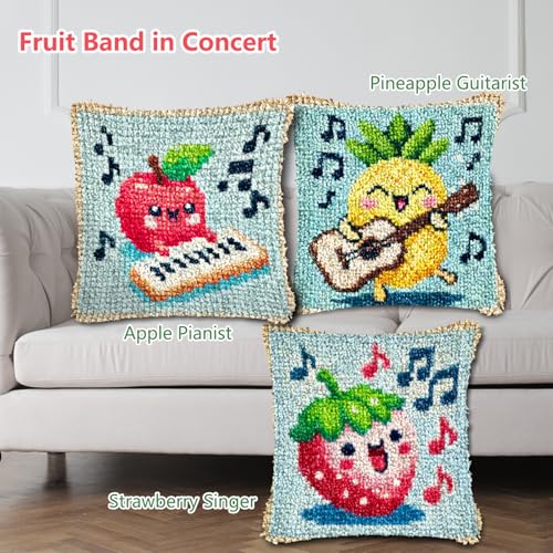 Image of YP DIY Throw Pillow Apple Pianist Latch Hook Kit - 18x18 Inch Handmade Craft Set for Beginners, Perfect Pillowcase for Home Decor or Gifts