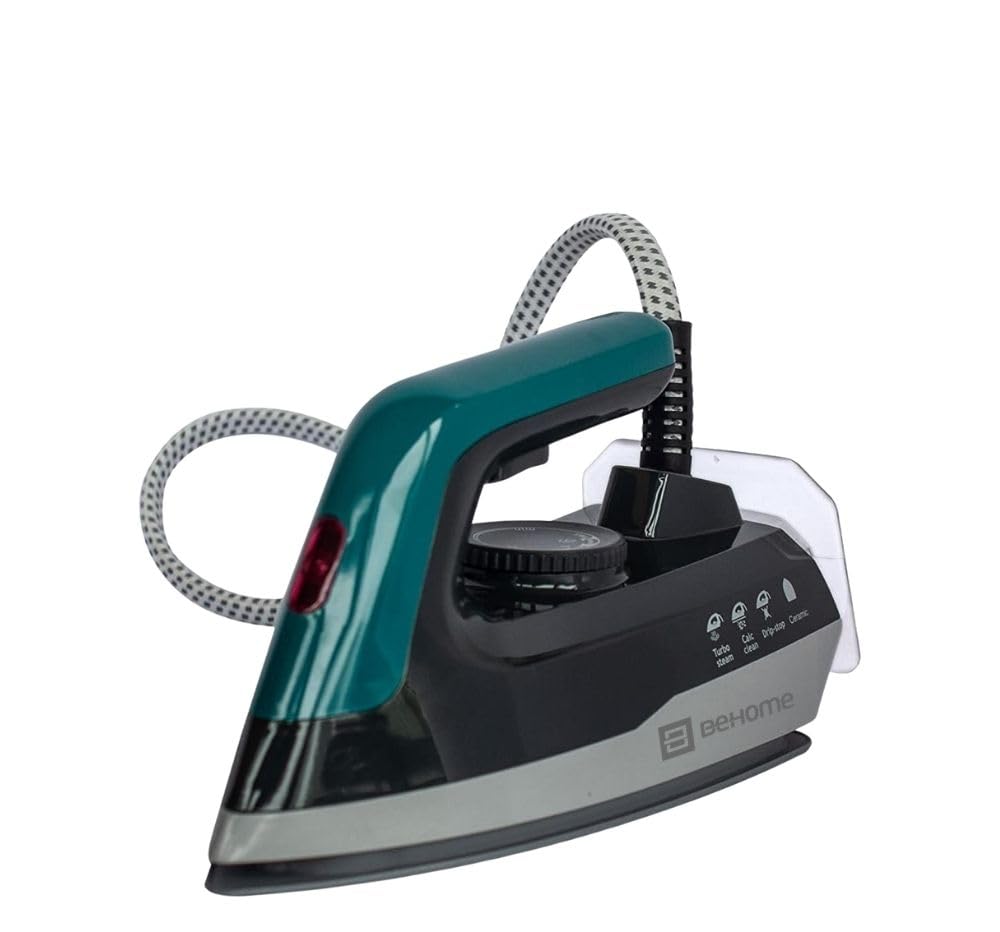 BEHOME Ferro da Stiro con Caldaia a Vapore Continuo e Piastra in Ceramica 2250W Capacità 1,5L | Filtro Anticalcare Incluso Base Avvolgicavo Colore Grigio Scuro, Bianco e Ottanio
