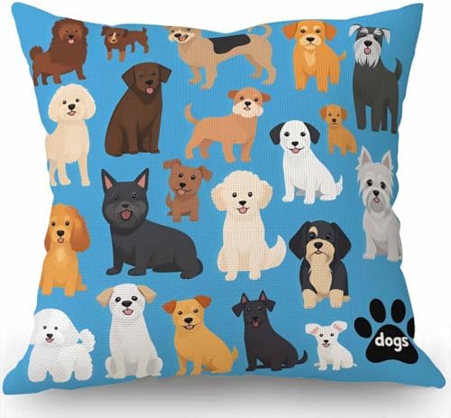 Swono Cute Dog and Puppy Set Cotton Linen Throw Pillow Case Home ...