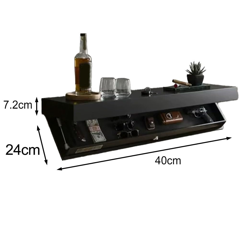 Gdfnmogo Verdecktes Wandregal, verstecktes schwebendes Holzregal mit Geheimfach für Wohnzimmer, Zuhause, Büro, Organisation, platzsparendes Design, 40 x 21 x 7,2 cm (schwarz)