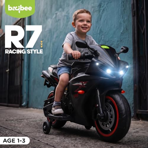 Image of Baybee R7 Baby Electric Bike for Kids with Foot Acceleration | Toddler Battery Operated Bike with LED Lights & Music | Rechargeable Ride on Bike for Kids to Drive 1 to 3 Years Boys Girls (Black)