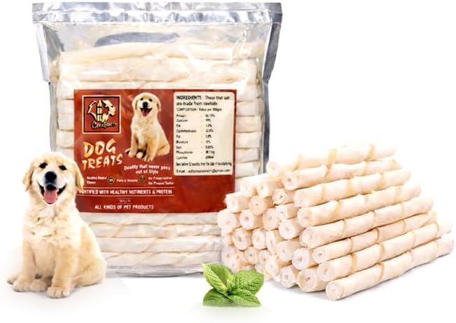 Dog Food Chew Stick Milky Rawhide Calcium Twisted Munchie Treats Nutritional Benefits Strengthen Bones and Teeth for All Breeds Dogs and All Life Stages (250 Gram)