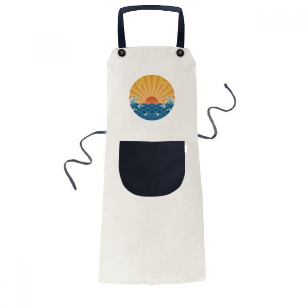 Tablier beige réglable avec motif soleil nuage mer pour la cuisine