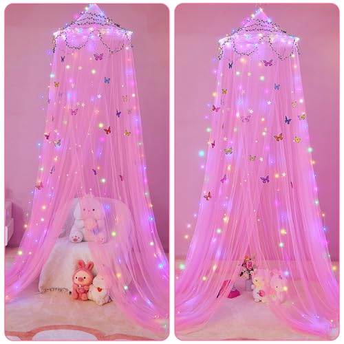 Image of FIOBEE Bed Canopy for Girls Room with LED Light Kids Toddler Bedroom Decor