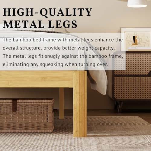 Image of 14 Inch King Bamboo Platform Bed,Mid-Century Wood Bed Frame King Size, No Box Spring Needed, Natural Finish, Easy Assembly