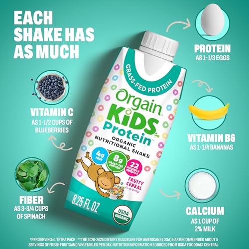 Orgain Organic Kids Dairy 8g Protein Shake, Fruity Cereal, 8.25 oz, 12pk - image 7