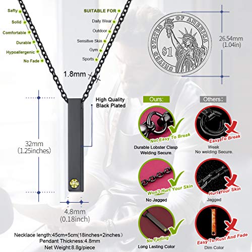 Faithheart Birthstone Bar Necklace Personalized Black Gun Plated Men Women Custom Initial Name Vertical Bar Pendant Engraving Same Day Shipping-Black #TOP3