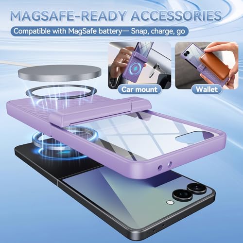 HIERYQHE Magnetic for Samsung Galaxy Z Flip 7 Case Fit for MagSafe [Built-in Tempered Screen Protector][Hinge Protection][Kickstand] Military Grade Full Body Cover for Galaxy Z Flip 7,Purple - image 3
