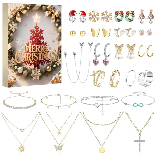 Calendrier de l'Avent avec collier, boucles d'oreilles, bracelet et bague pour gâter vos proches
