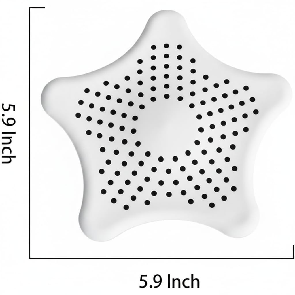 Drain Hair Catcher 3 Pack - Star Shaped Silicone Drain Cover with Strong Suction Cups - Kitchen Bathroom Shower - Prevents Clogs - 5.9 Inch (White) - 4