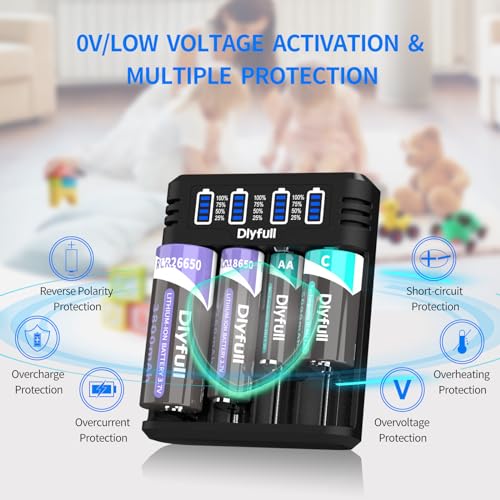 Dlyfull 18650 Battery Charger, Fast Universal Charger For 3.7V Li-Ion Imr Inr Icr 21700 10340 17335 17670 18500 18700 20700 26650 And 1.2V Ni-Mh/Cd Aaaa Aaa Aa A C Sc Rechargeable Batteries thumb #4