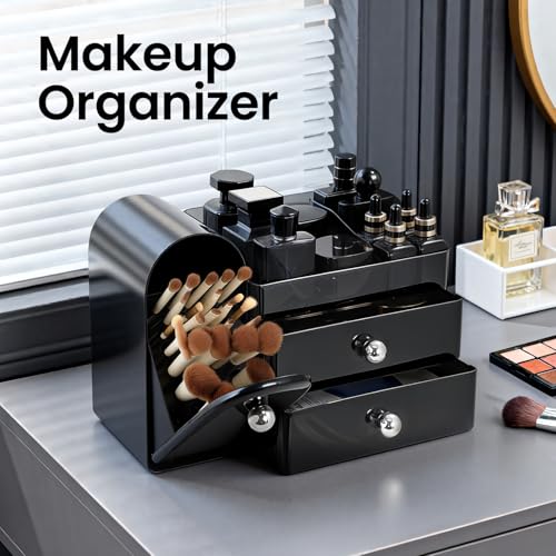 Image of Makeup Organizer,Vanity Organizer with Makeup Brush Holder,Large Skincare Organizers with Drawers,Bathroom Countertop Organizer,Storage Lipstick,Perfume,Nail Polish,Beauty,Gifts for Woman
