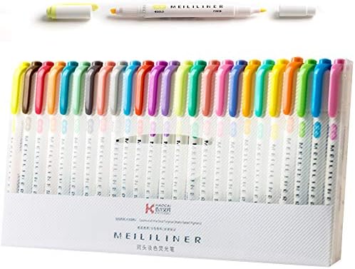 25 colors highlighter pens,mild Color Double-Sided Highlighter Pens, 25 Full Color Set(Standard 15 Color + New 10 Color)