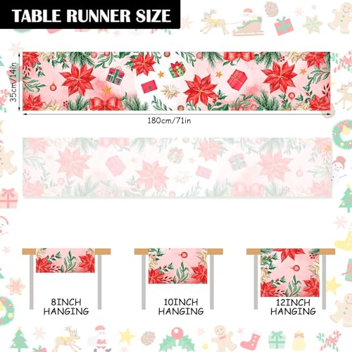 Jobkoo Tischläufer Weihnachten Tischläufer Poinsettia Deko Weihnachtstischläufer Weihnachts Tischläufer Rot Weihnachts Tischdeko Tischband Tischdekoration Xmas Weihnachten Deko CS Tablerunner-481-DE - Image 3
