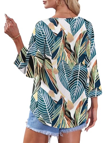 Image of OFEEFAN Button Down Shirts for Women 3 /4 Length Sleeve Tops V Neck Blouses Business Casual Outfits Loose Fit