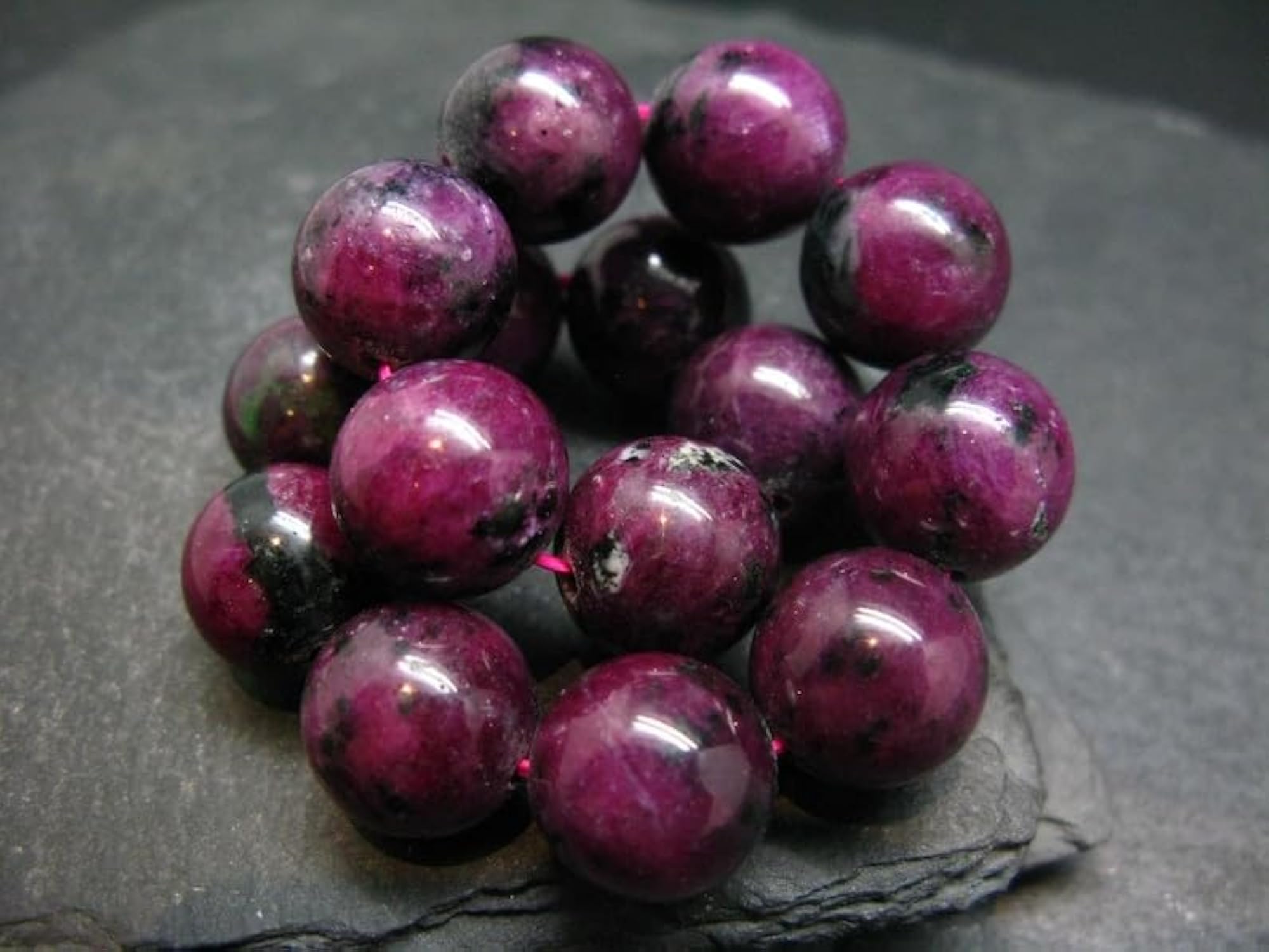 Natural Ruby 14mm Round Shape Bead Stretchable Bracelet, Unisex
