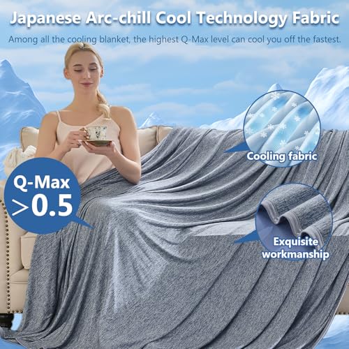 Image of CHOSHOME Cooling Blanket for Hot Sleepers - Summer Blanket Thin Soft Lightweight Breathable Double Side Enhanced Cooling for Hot Flashes, Night Sweats, Bed, Couch (Navy Blue, 96 x 102 inches)