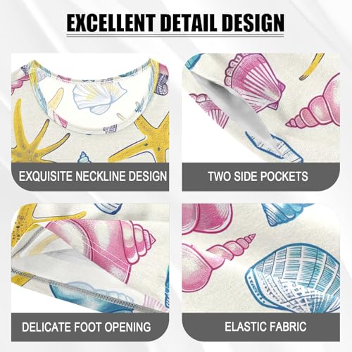 ALAZA Seashell Beach Starfish Pajamas Short Sleeve 2 Piece Sleepwear Top and Bottom Pajama Set Unisex4