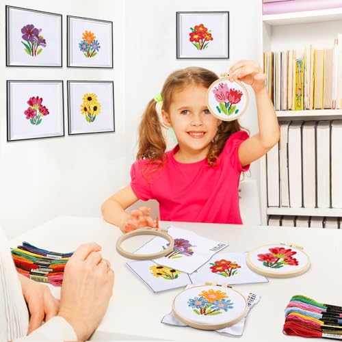 Zoiiwa JC0641 6Pcs Flower Cross Stitch Kits For Beginners Diy Embroidery Kit For Kids Adults Christmas Birthday Gift Needlepoint Patterns thumb #6
