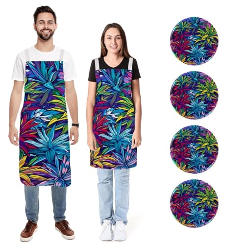 Tablier imperméable réglable lot de 2 style jungle tropicale pour cuisine et peinture en duo