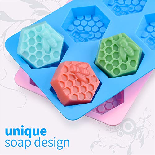 Sj 6 Cavity 3D Hexagon Bee Honeycomb Silicone Molds For Handmade Soap And Cake Making, Nonstick & Bpa Free Soap Mold, Pink & Blue Soap Making(Pack Of 2) #TOP3