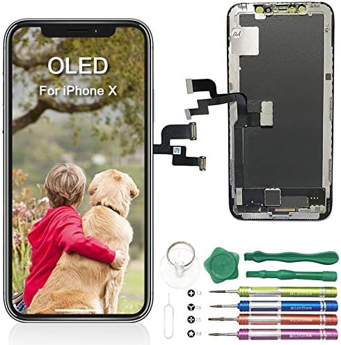 iPhone X Screen Replacement 5.8" inch LCD OLED Pre-Installed Small Part Ear Mesh Camera & Sensor Holder Touch Screen Digitizer Full Assembly Kit with Repair Tools (iPhone X Soft OLED)